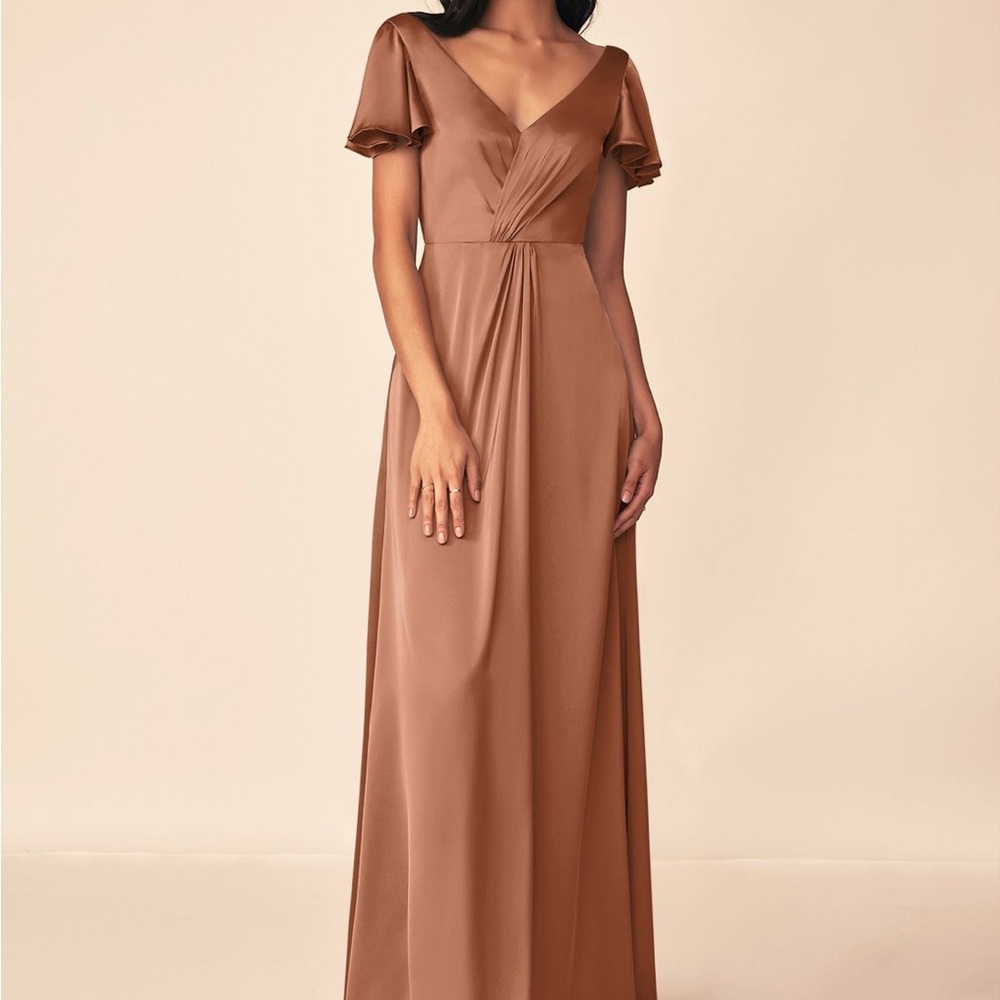 Bronze color full length silk maxi dress